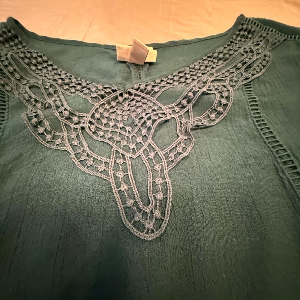 Knox Rose Green Embroidered 3/4 Sleeve Blouse Size Large - Picture 6 of 9